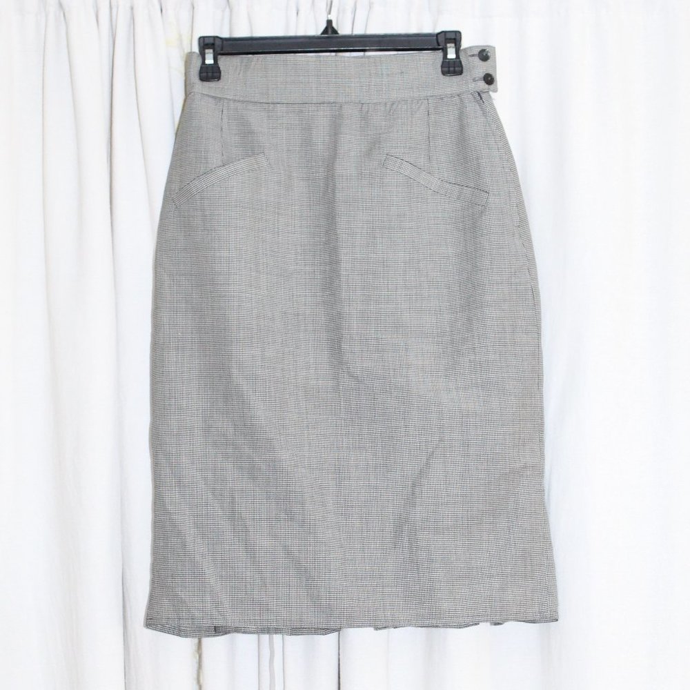 Max Mara Black White Houndstooth Midi Skirt Women's Small 27" Waist